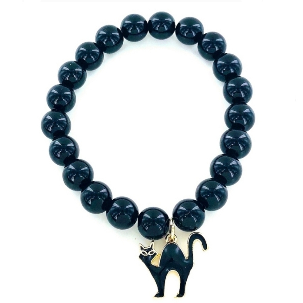 Black Cat Beaded Stretch Bracelet Halloween Familiar Witch New Avon